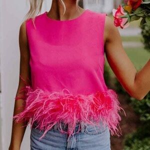 EUC size medium Pink Feather Trim Top